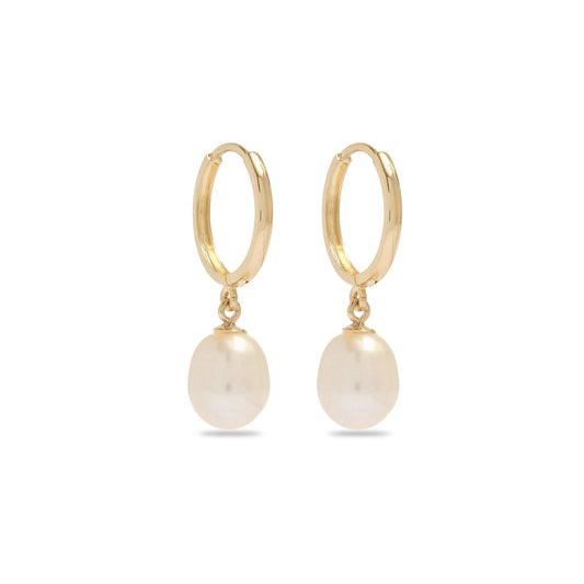 Elegant Elliptical Pearl Huggie Earrings