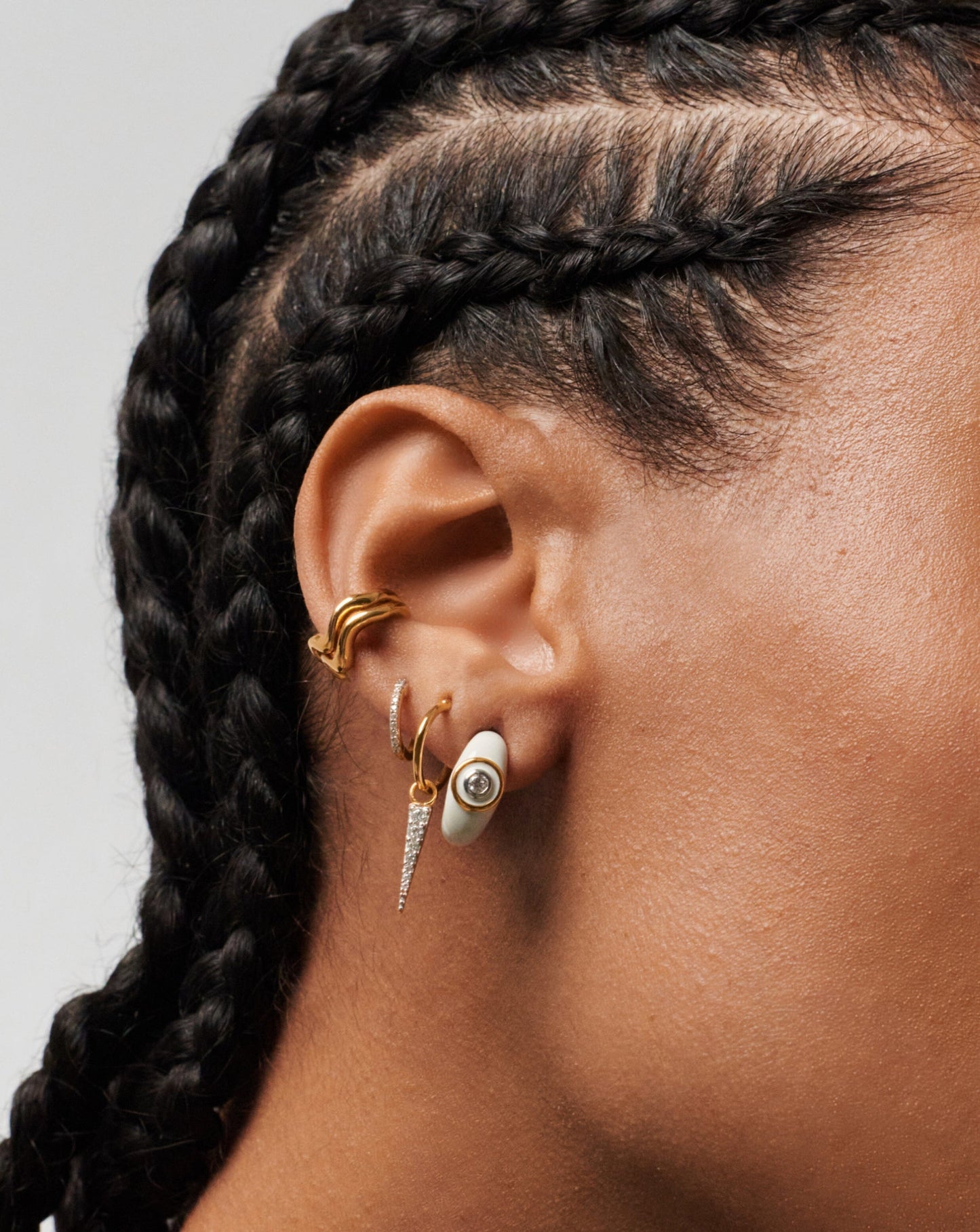 Small Hoop Earrings with Enamel and Stone Design