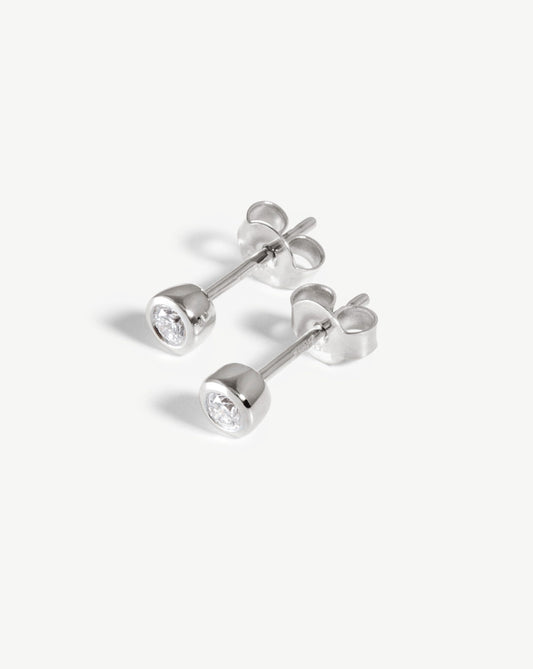 Classic Solitaire Silver Stud Earrings