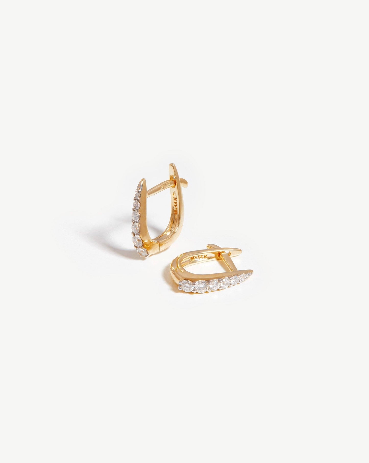 14k Solid Gold and Diamond Claw Huggies