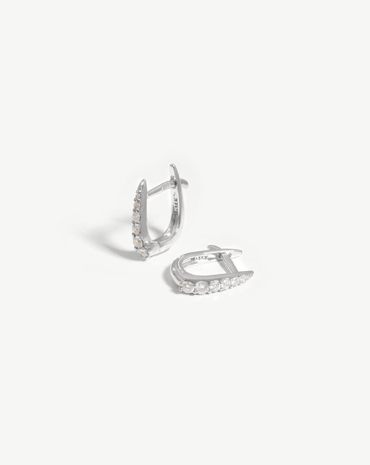 14k White Gold Diamond Claw Huggie Earrings