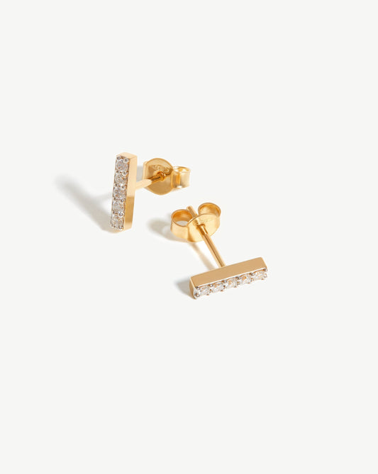 Diamond Bar Stud Earrings in 14k Solid Gold