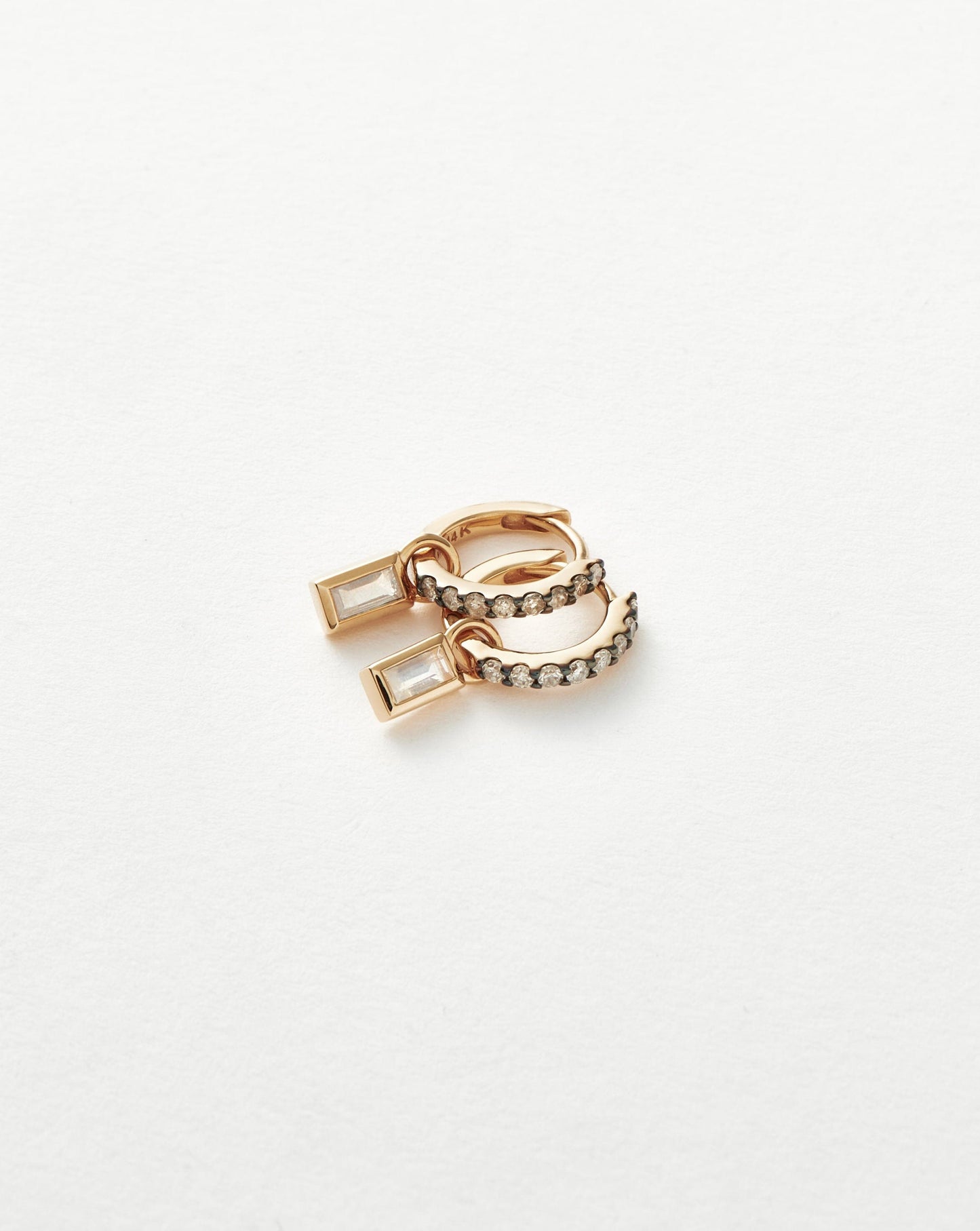 Square Charm Mini Hoop Earrings in Silver