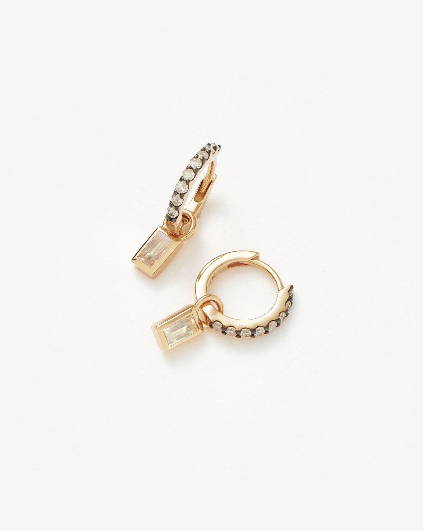 Square Charm Mini Hoop Earrings in Silver