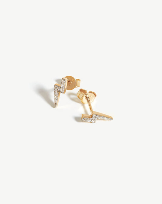 Diamond Lightning Stud Earrings in 14k Solid Gold