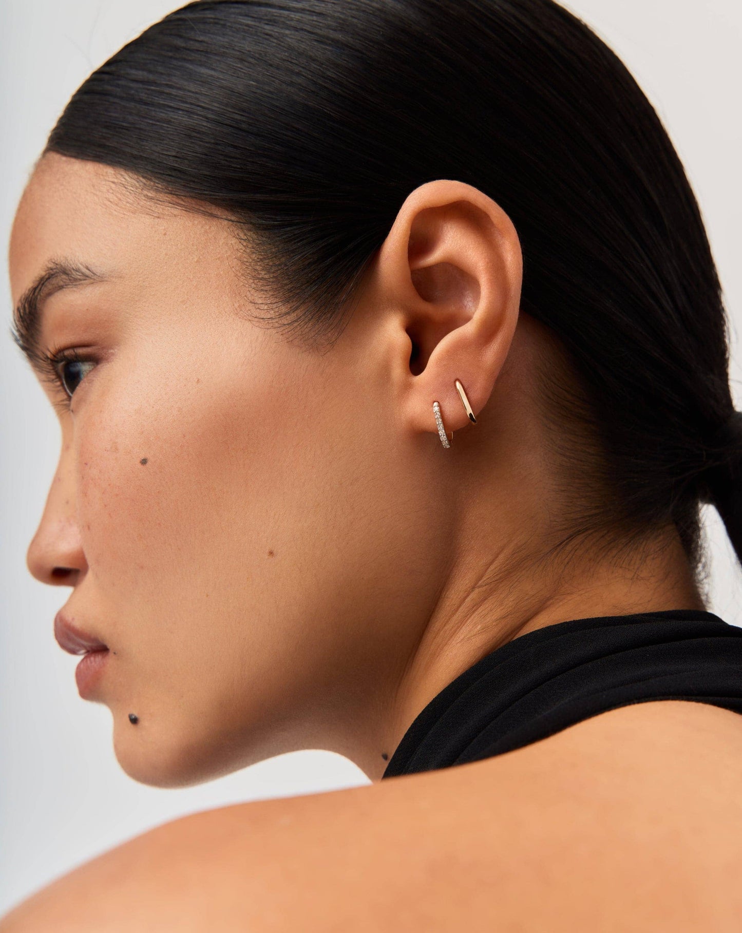 Mini Hoop Earrings in Solid Gold with Diamonds