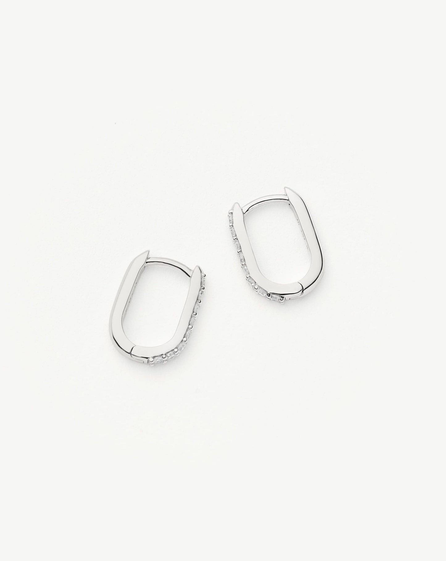 Ovate Mini Hoop Earrings in 14k White Gold and Diamonds