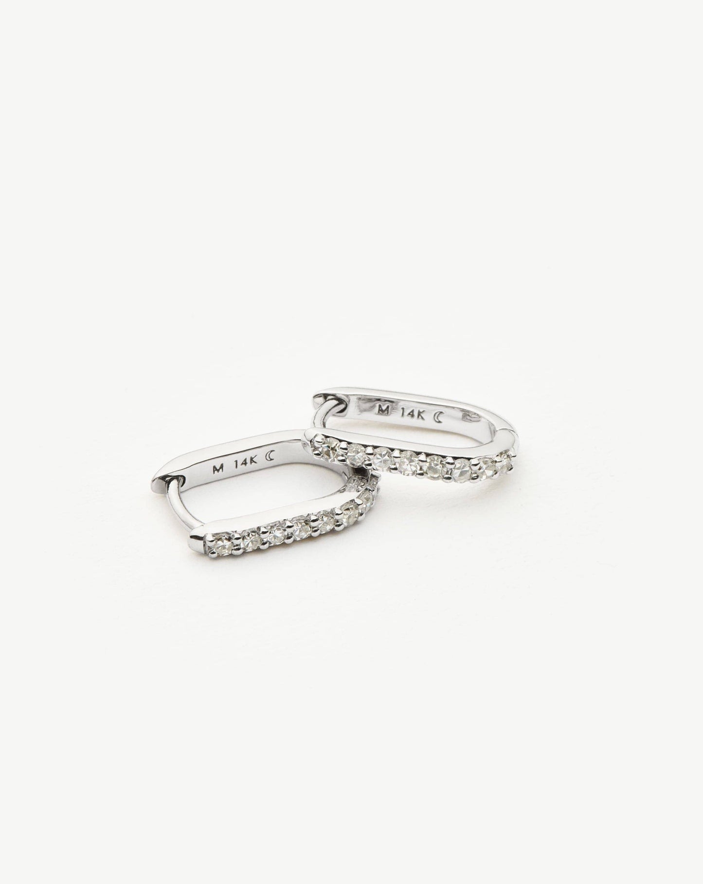 Ovate Mini Hoop Earrings in 14k White Gold and Diamonds