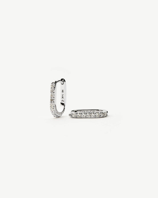 Ovate Mini Hoop Earrings in 14k White Gold and Diamonds