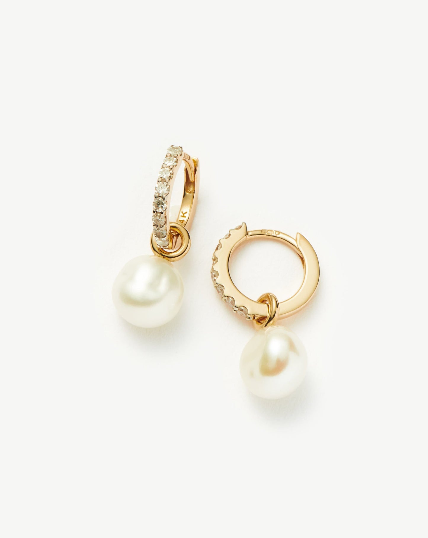 Elegant Diamond and Pearl Hoop Earrings in 14k Gold