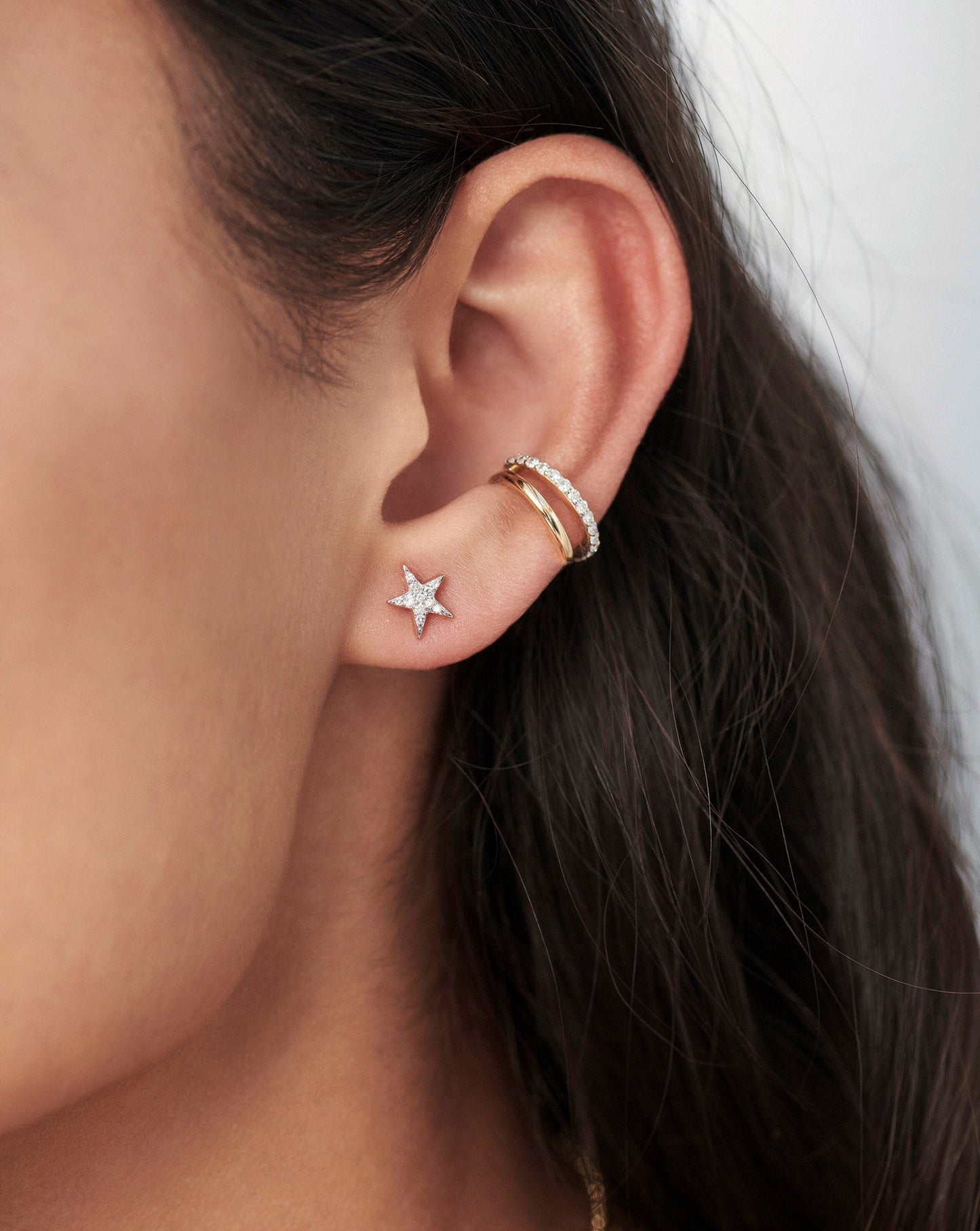 Small Star Stud Earrings in 14k Gold with Diamonds