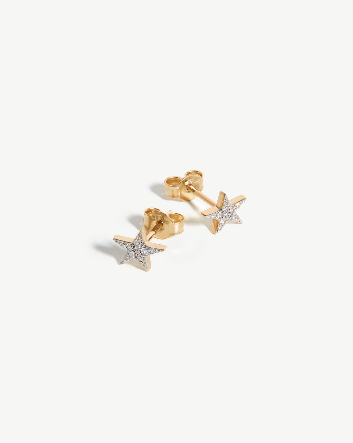 Small Star Stud Earrings in 14k Gold with Diamonds