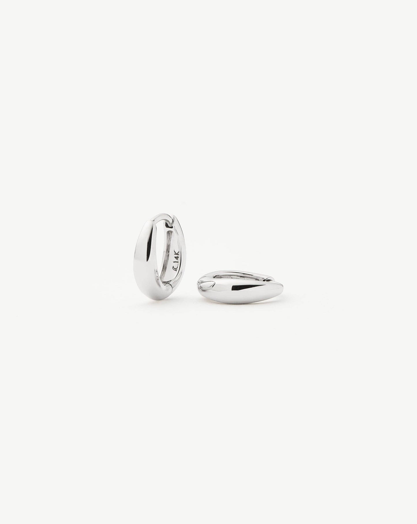 Solid White Gold Fine Dome Huggie Earrings