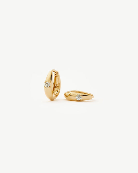 Diamond Dome Huggie Earrings in Solid Gold