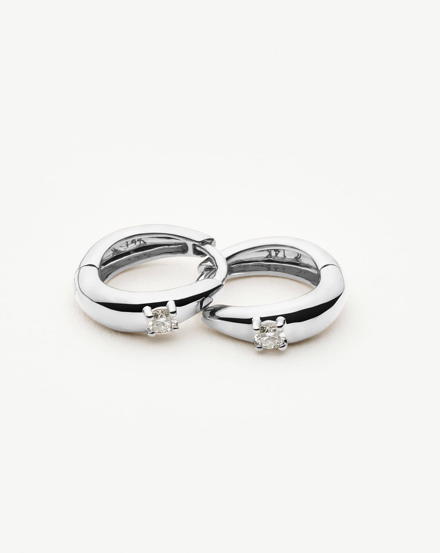 Diamond Dome Huggies in Solid White Gold