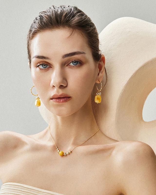 Amber Flower Design Earrings