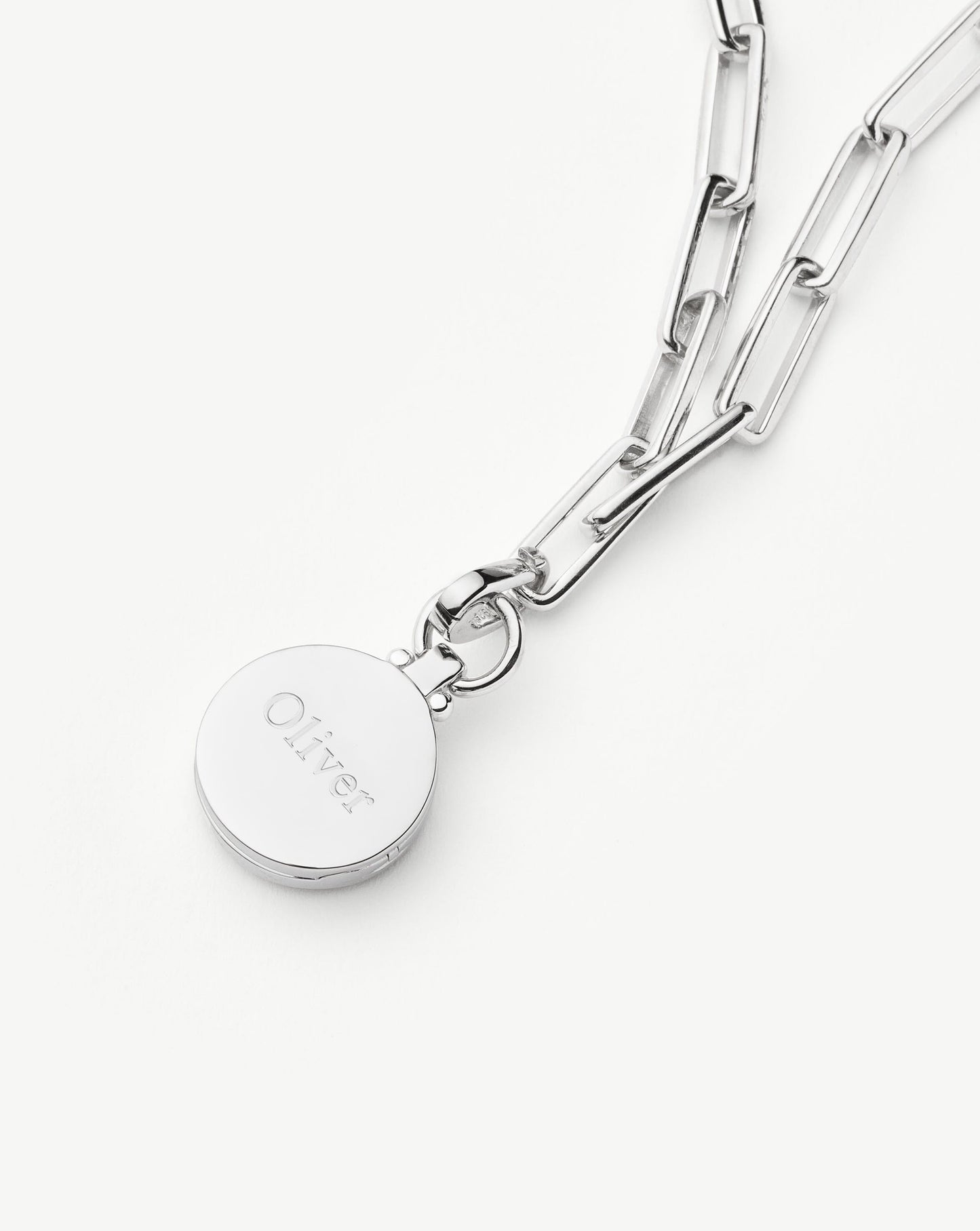 Engravable Round Locket Pendant Chain Necklace