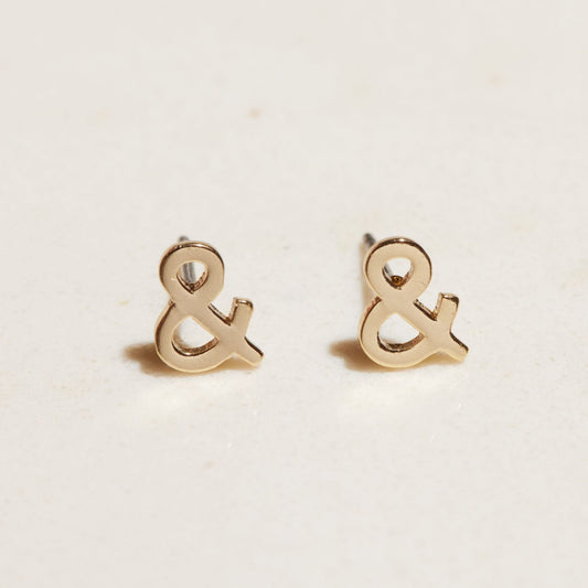 Gold Stud Earrings with Ampersand Design