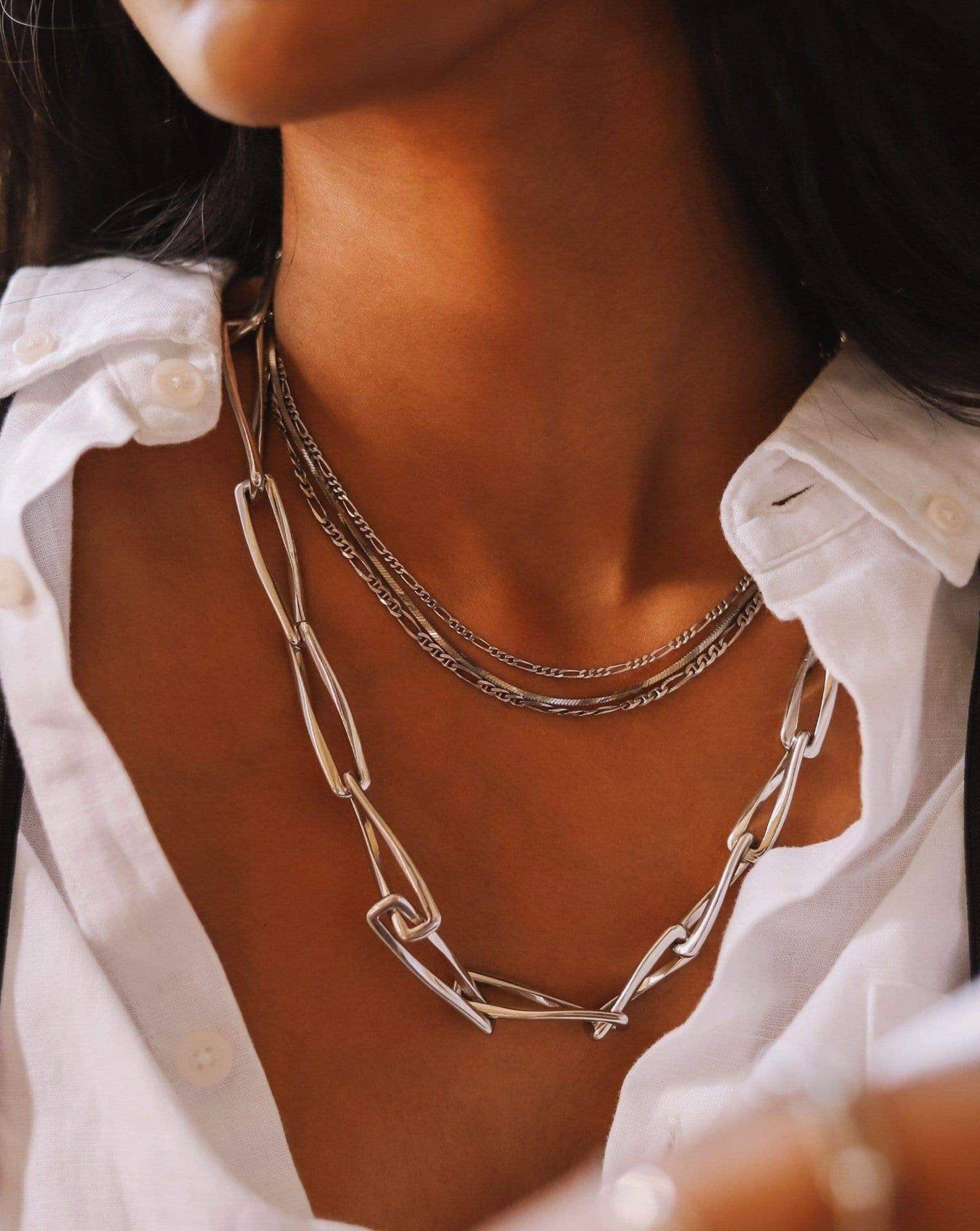 Silver Plated Chunky Twisted Link Necklace