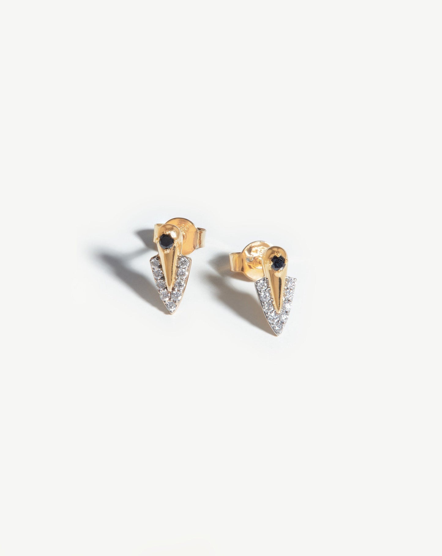 14k Solid Gold and Diamond Arrow Stud Earrings