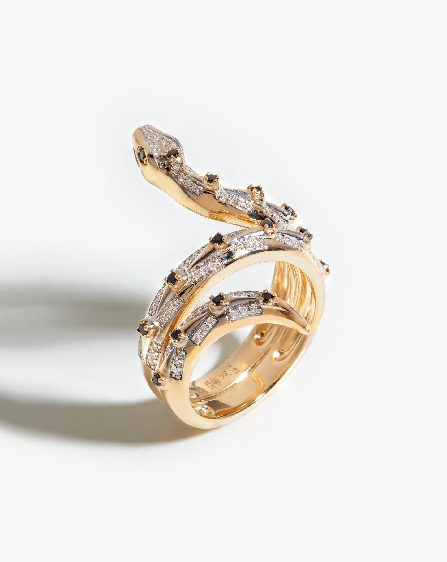 Coiled Serpent Ring in 14k Solid Gold and Diamond