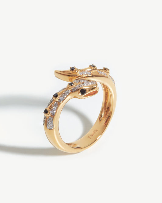 14k Solid Gold and Diamond Serpent Ring