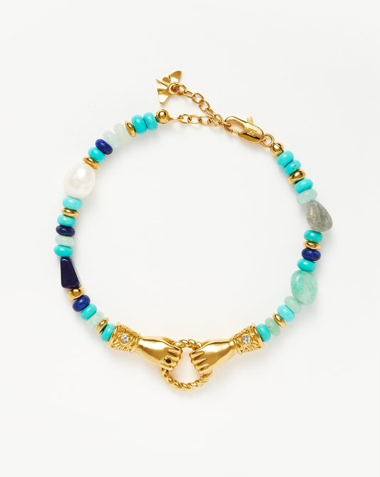 Beaded Gemstone Bracelet in 18k Gold Plated Turquoise Lapis Pearl