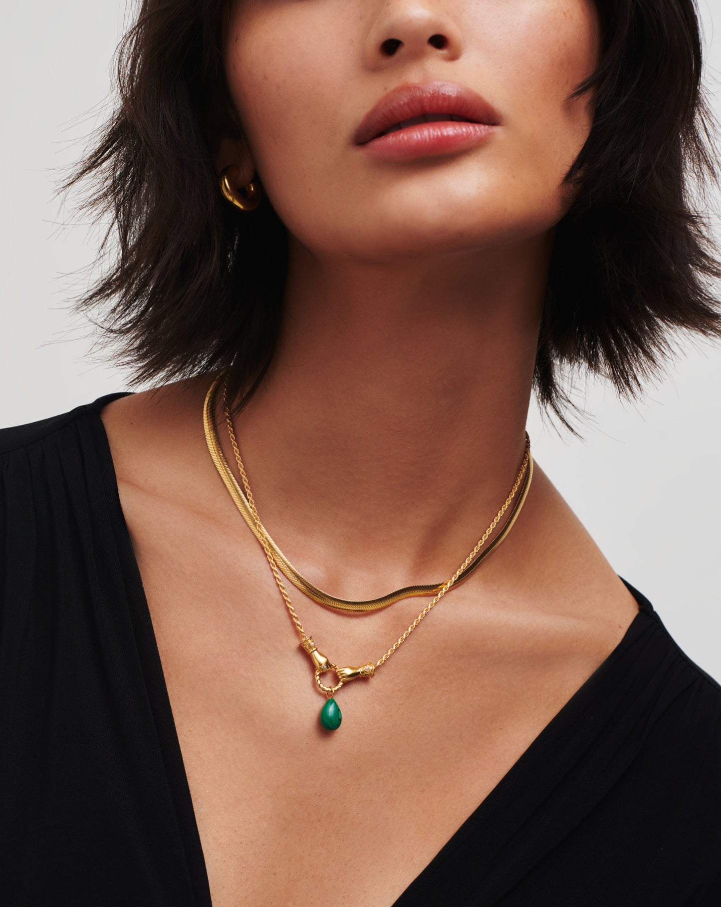 18k Gold Plated Malachite and Pearl Drop Pendant Necklace