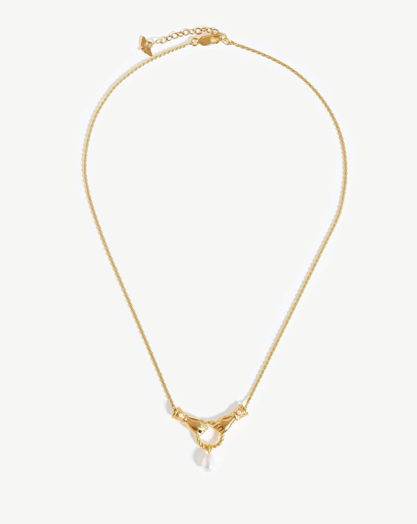 18k Gold Plated Drop Pendant Necklace with Pearl and Onyx