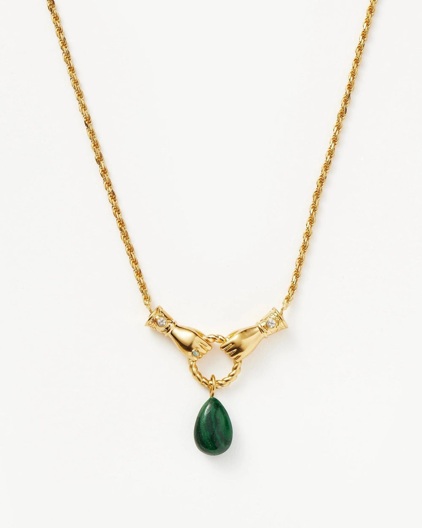 18k Gold Plated Malachite and Pearl Drop Pendant Necklace