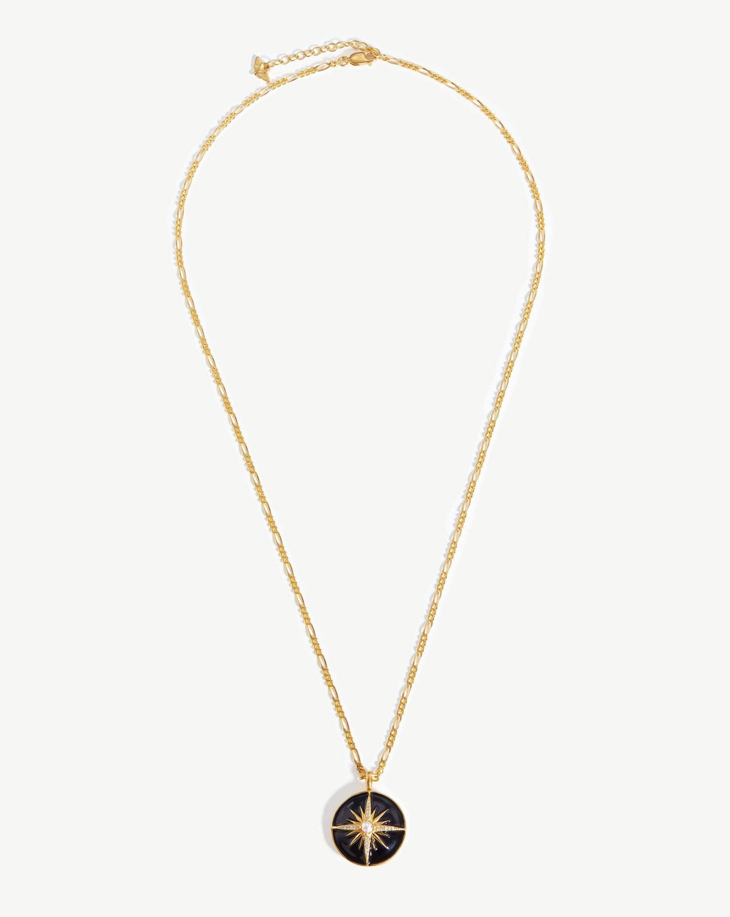 18k Gold Plated Pearl and Black Enamel Locket Necklace