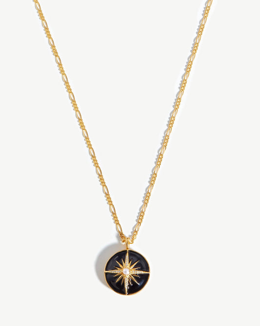 18k Gold Plated Pearl and Black Enamel Locket Necklace