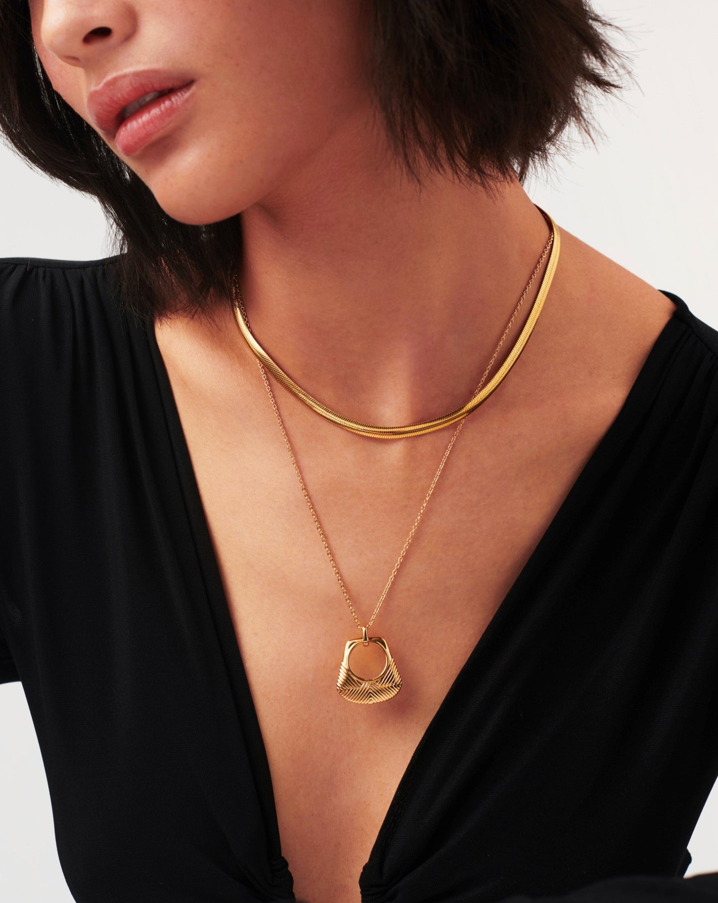 18k Gold Plated Ridge Pendant Necklace