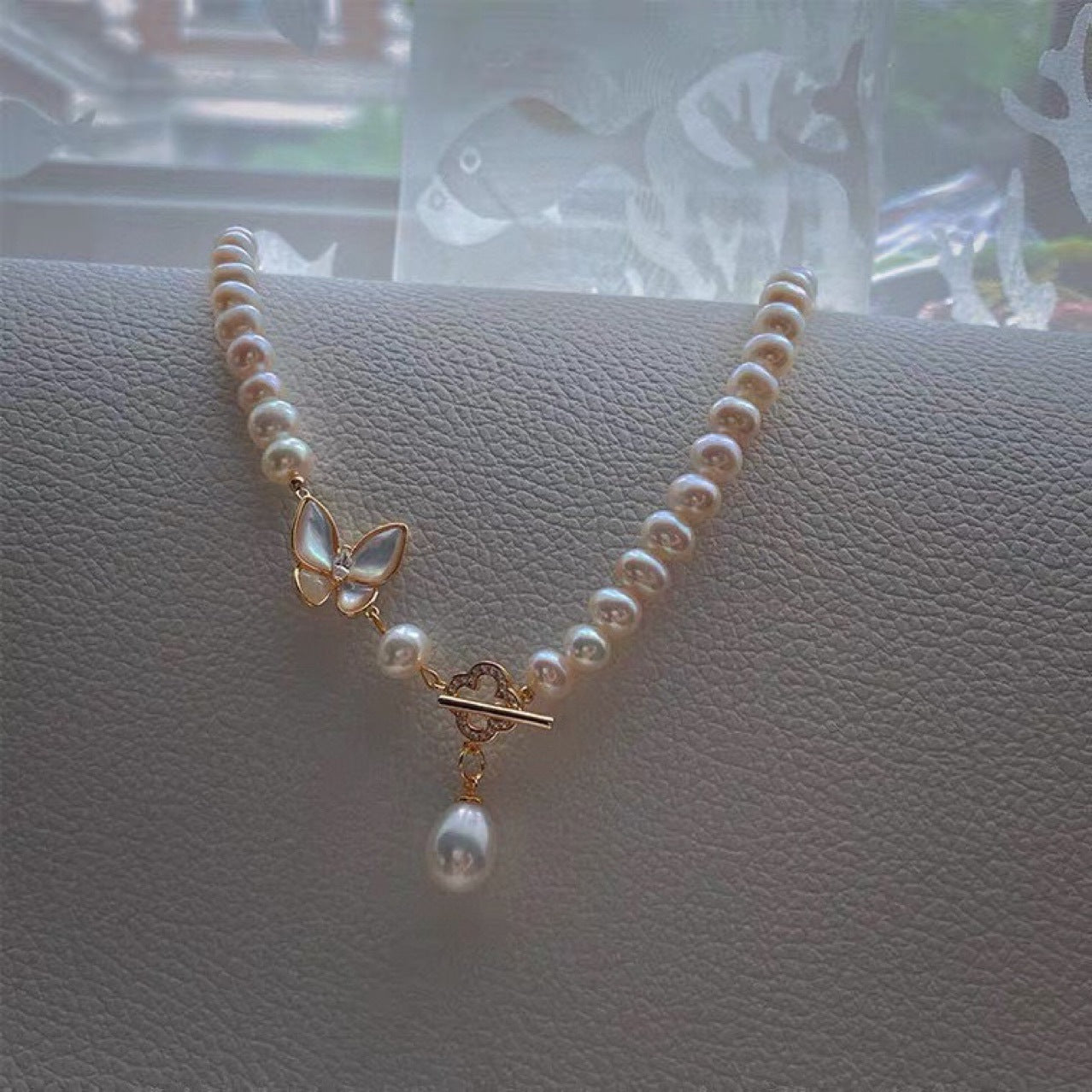 Butterfly Pendant with Freshwater Pearl Necklace