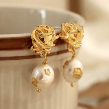 Gold Foil Earrings in Rose Flower Design