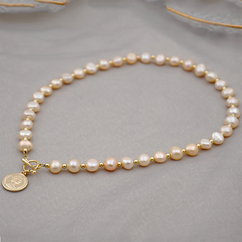 Coin Pendant Necklace with Pearl Accents