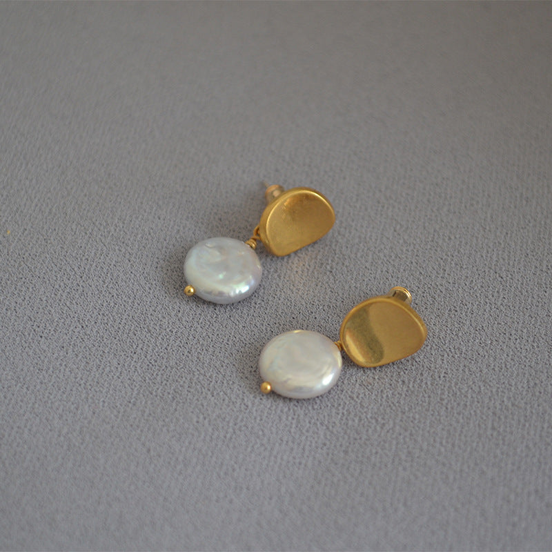 Pearl Earrings with Gold Buttons