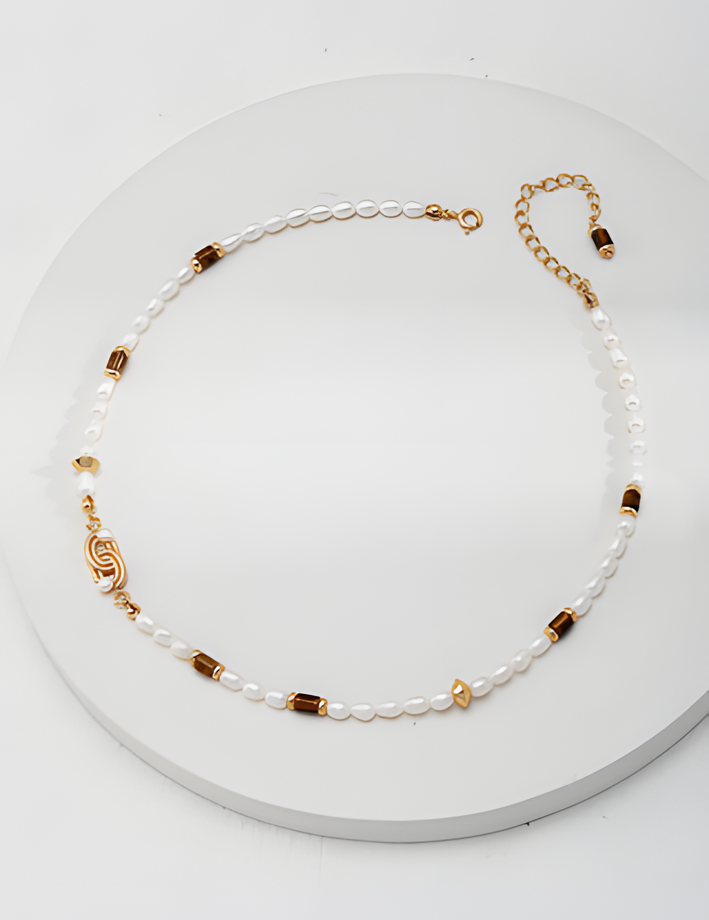 Retro Pearl Tiger Eye Necklace