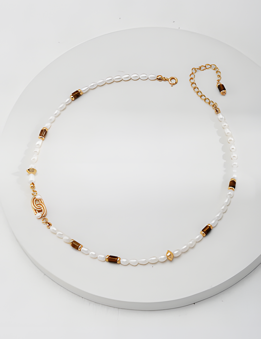 Retro Pearl Tiger Eye Necklace