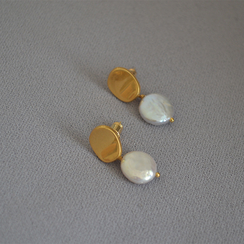 Pearl Earrings with Gold Buttons