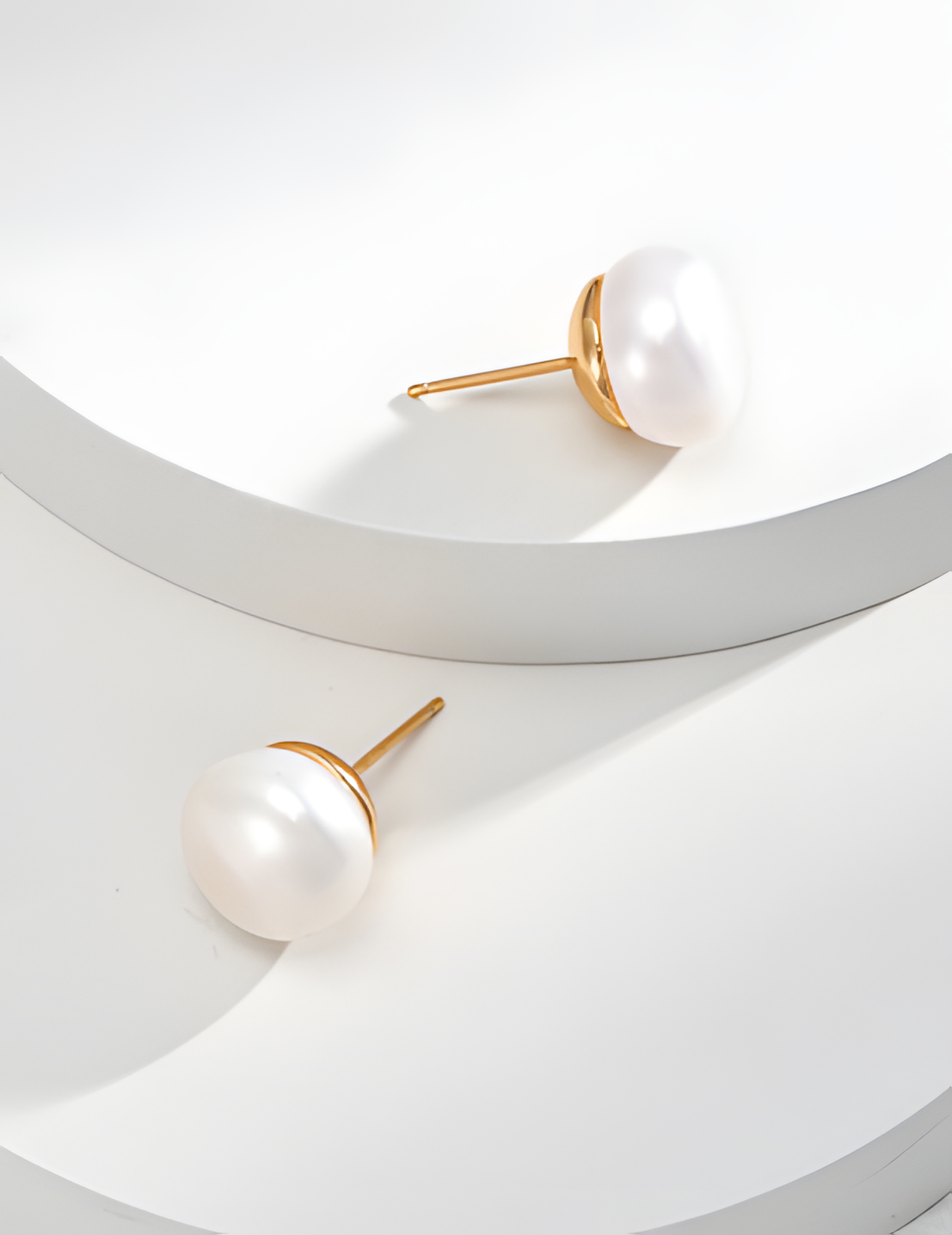 Silver Pearl Earrings with Flat Round Design