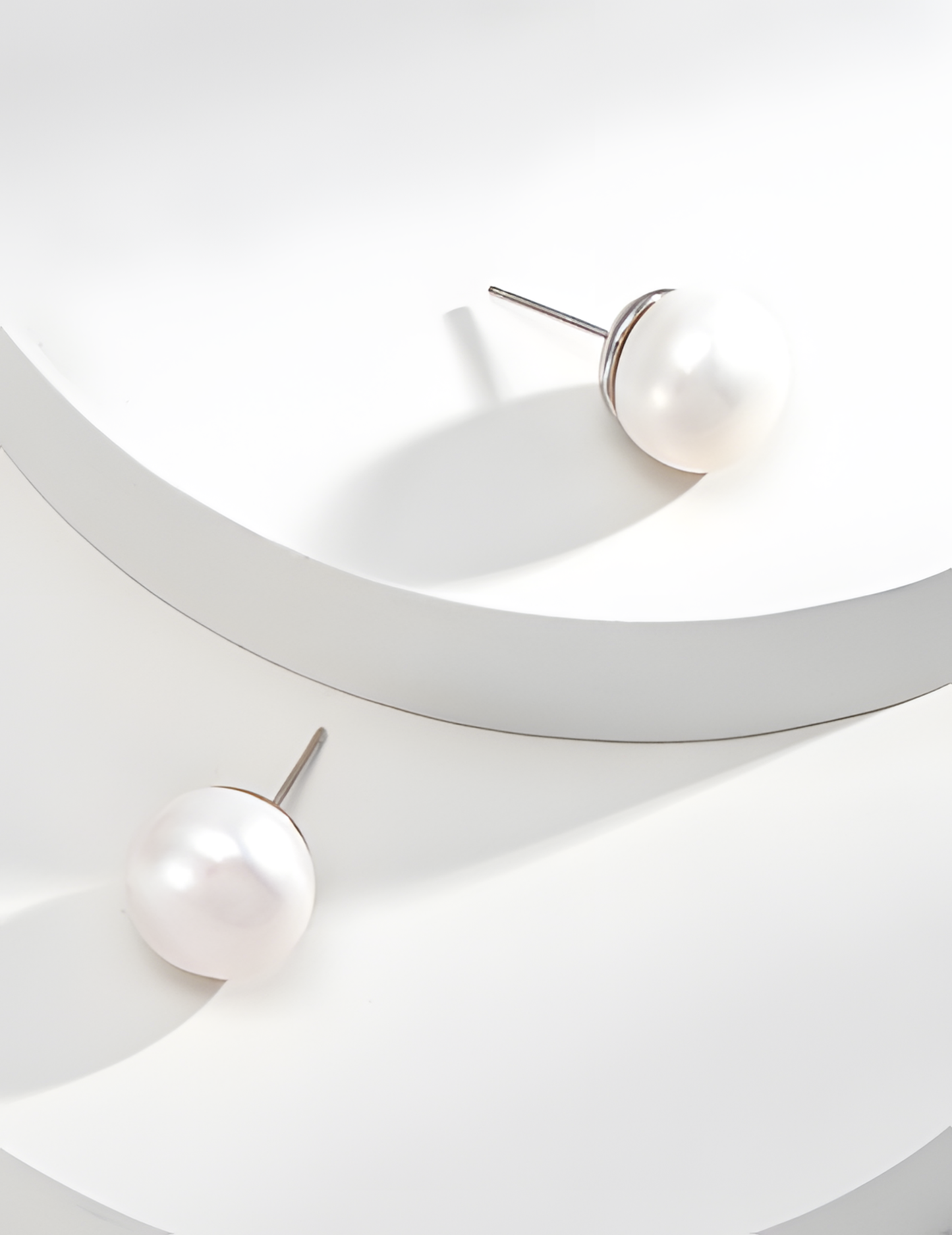 Silver Pearl Earrings with Flat Round Design