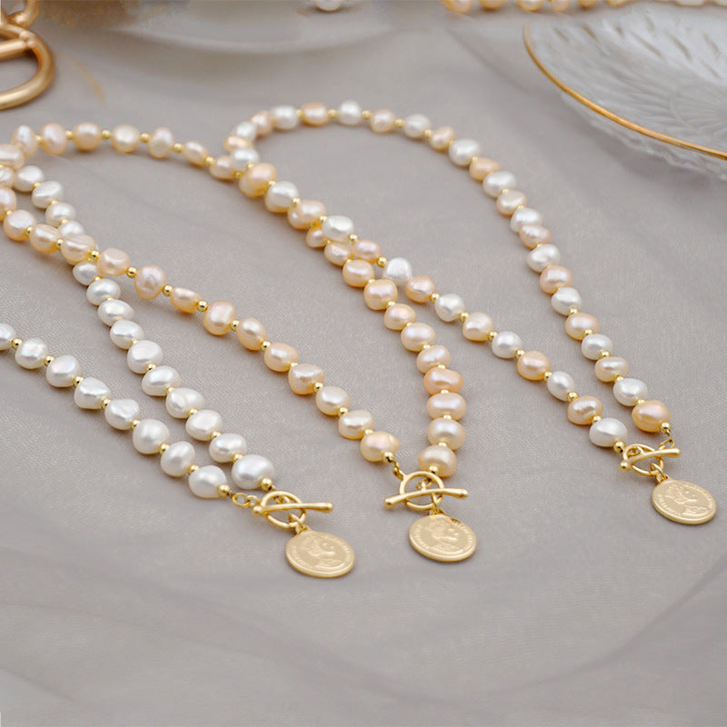 Coin Pendant Necklace with Pearl Accents