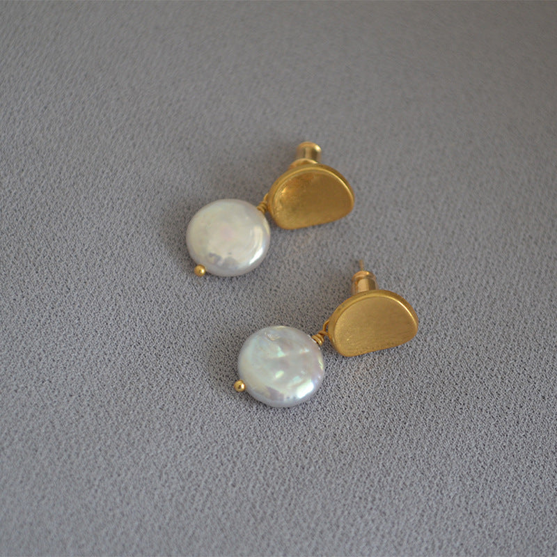 Pearl Earrings with Gold Buttons