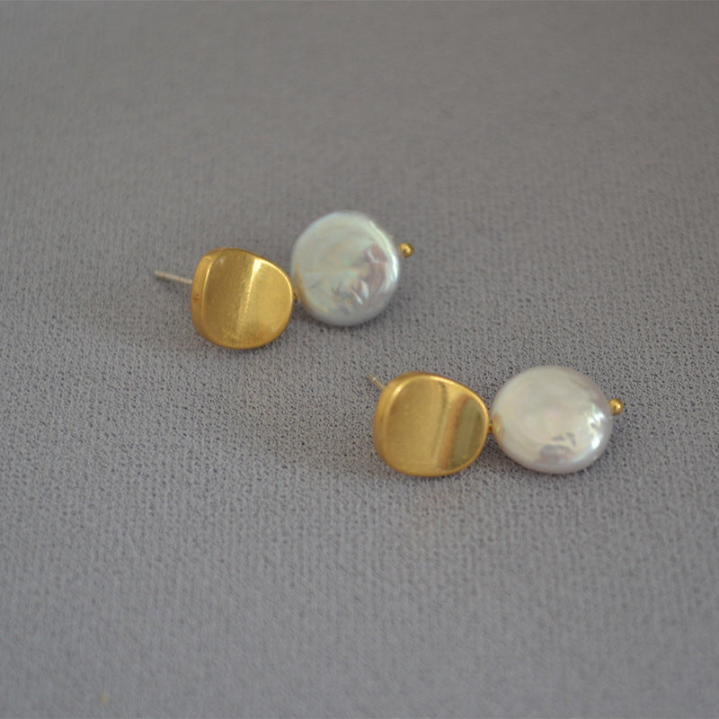 Pearl Earrings with Gold Buttons