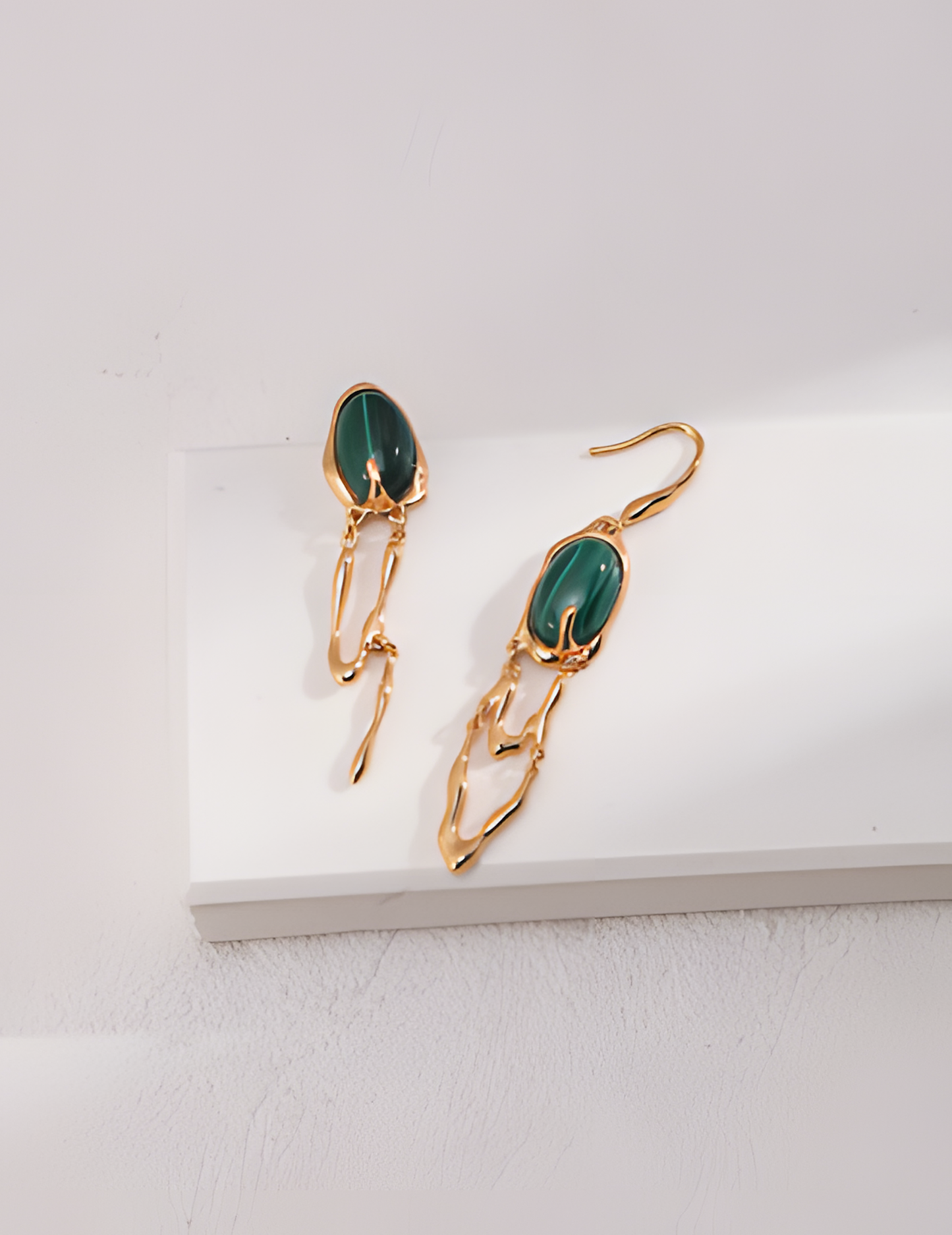 Asymmetric Sterling Silver Malachite Earrings