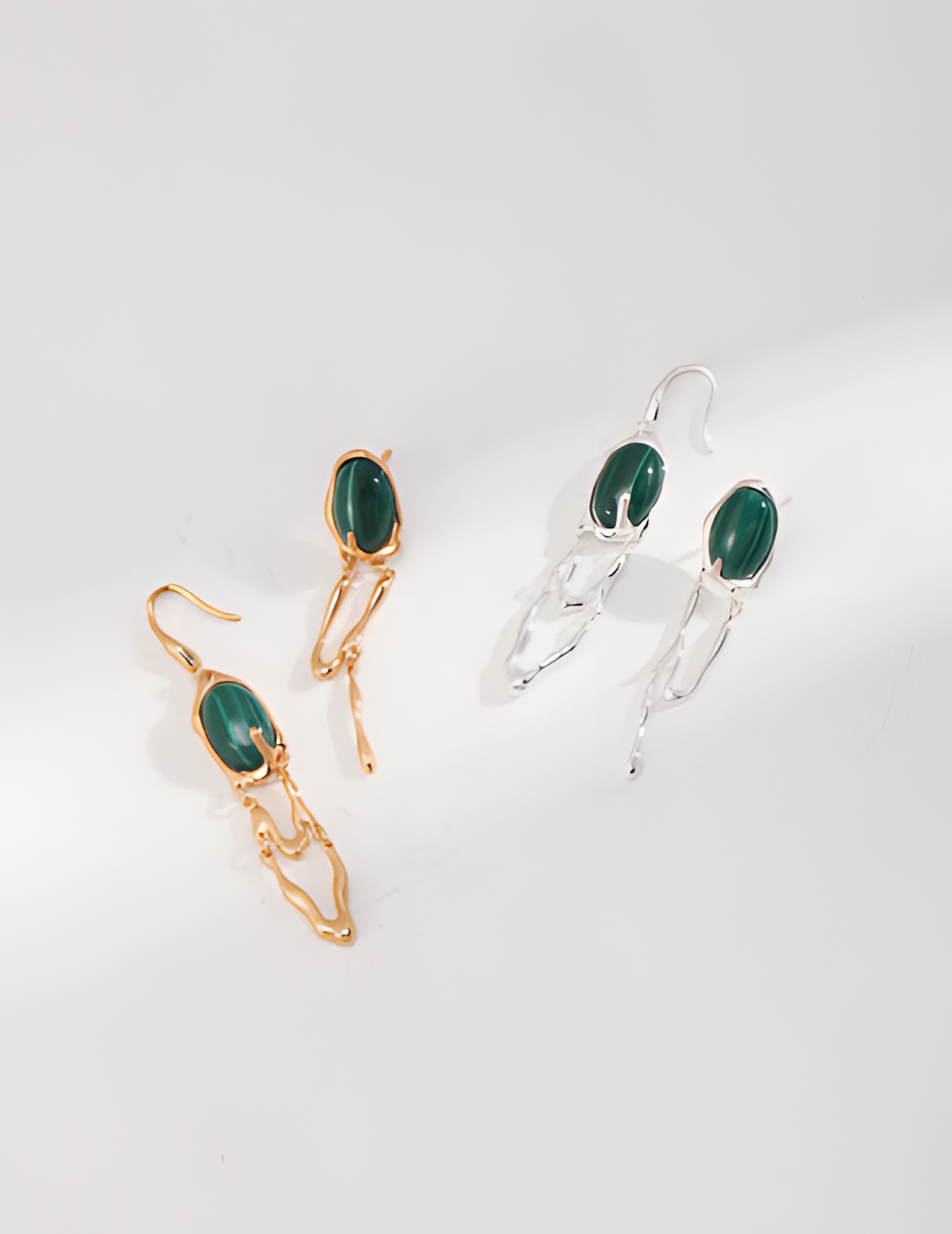 Asymmetric Sterling Silver Malachite Earrings