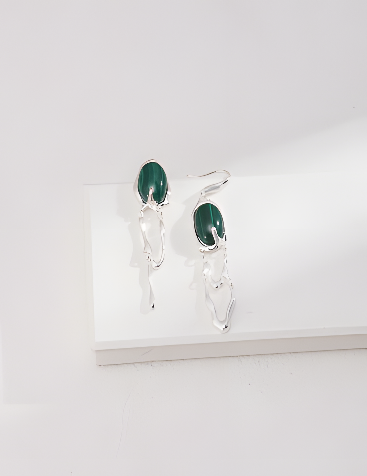 Asymmetric Sterling Silver Malachite Earrings