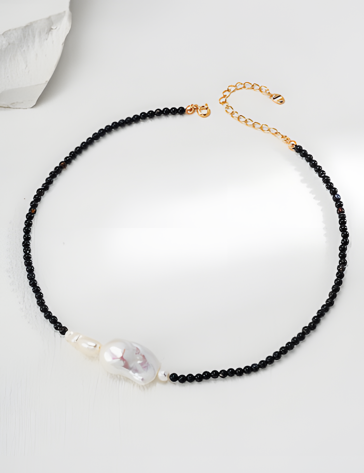 Natural Pearl Black Onyx Silver Necklace