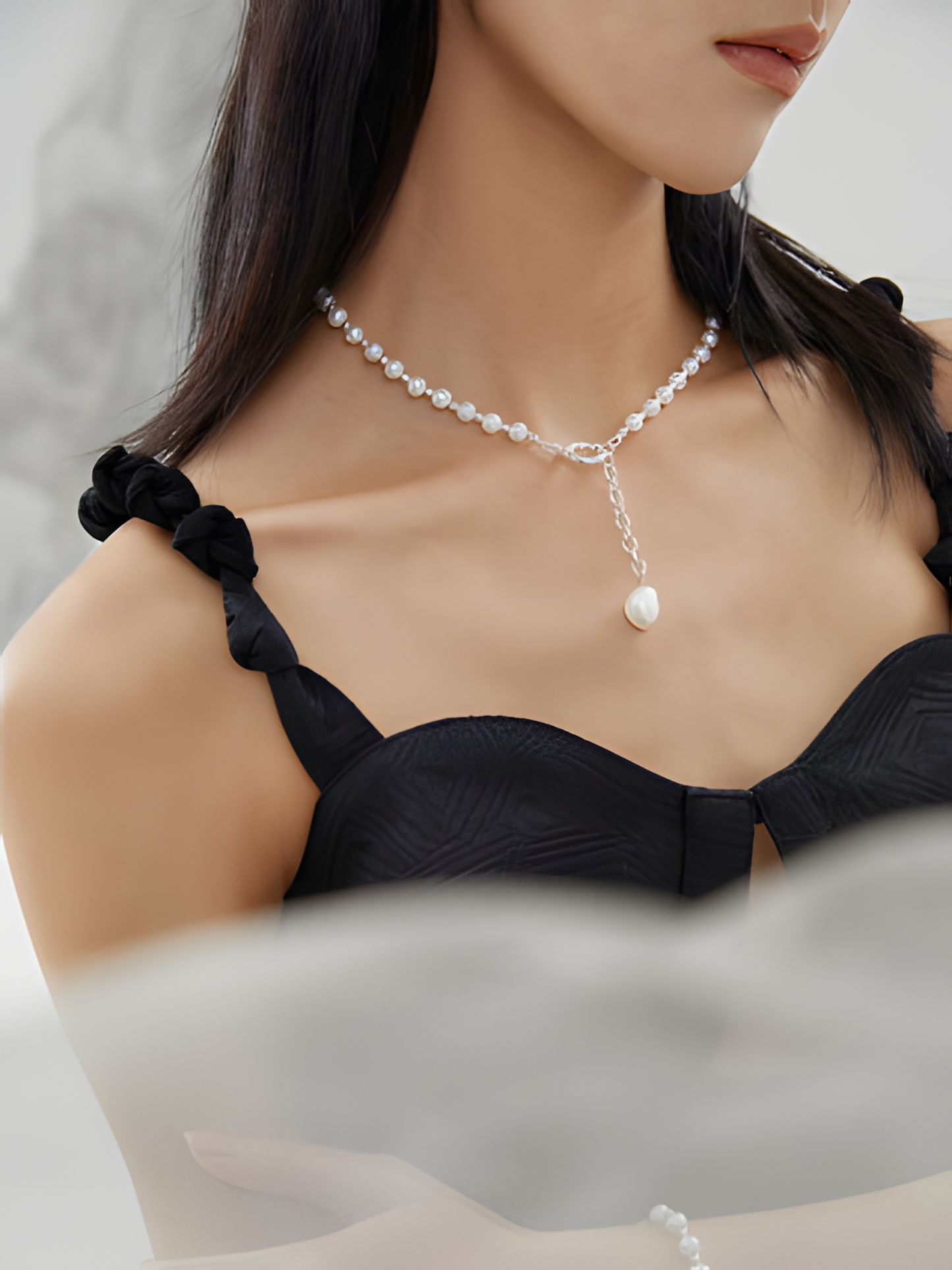 Irregular Silver Pearl Necklace